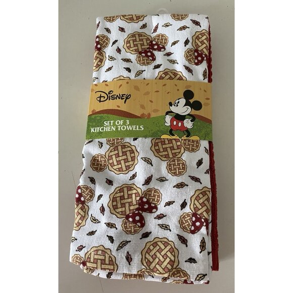 3 Pack Disney Mickey Minnie Mouse Autumn Fall Pie Leaves Kitchen Towels 16 X 26” - Picture 1 of 15
